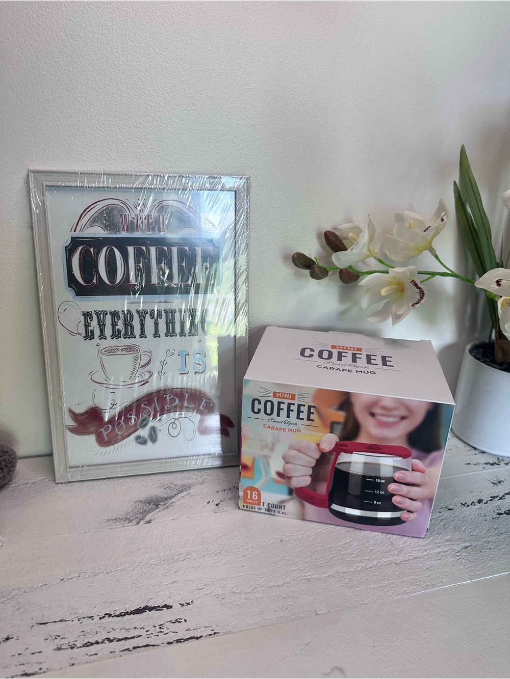 NWT Mini Coffee Carafe Mug with Wall decor bundle